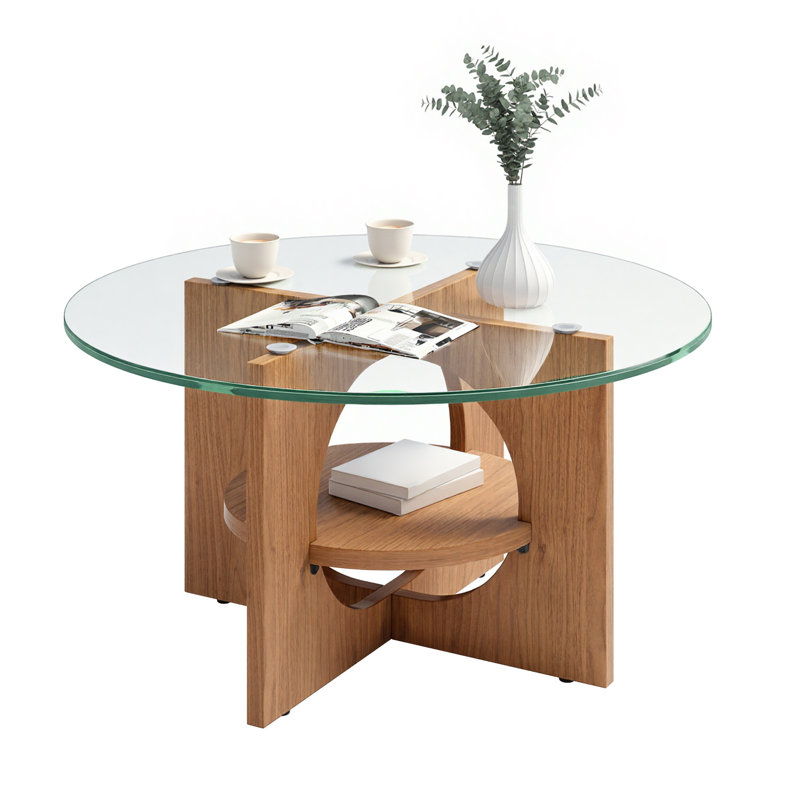 Table basse ronde en verre, Noyer