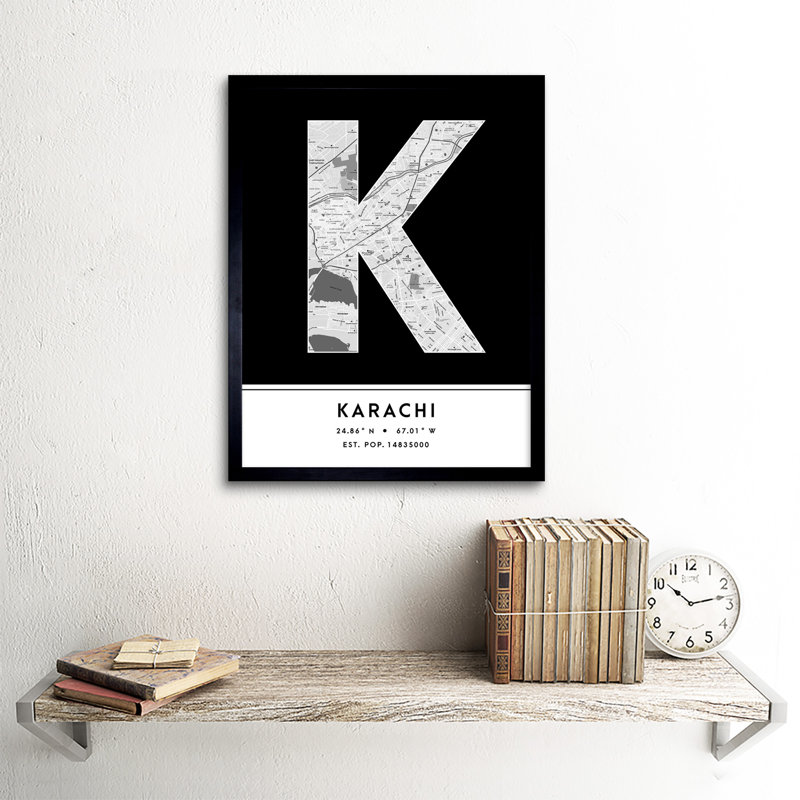 Karachi City Map Karachi Pakistan City Map Black And White - Single Picture Frame Typography