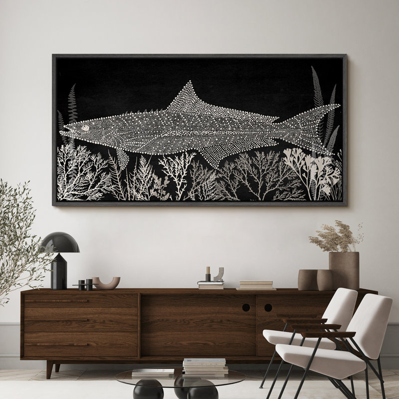 Reproduction d'art sur toile encadrée, thon noir et blanc, H 30 po x l 60 po, Noir, noir, noir, noir