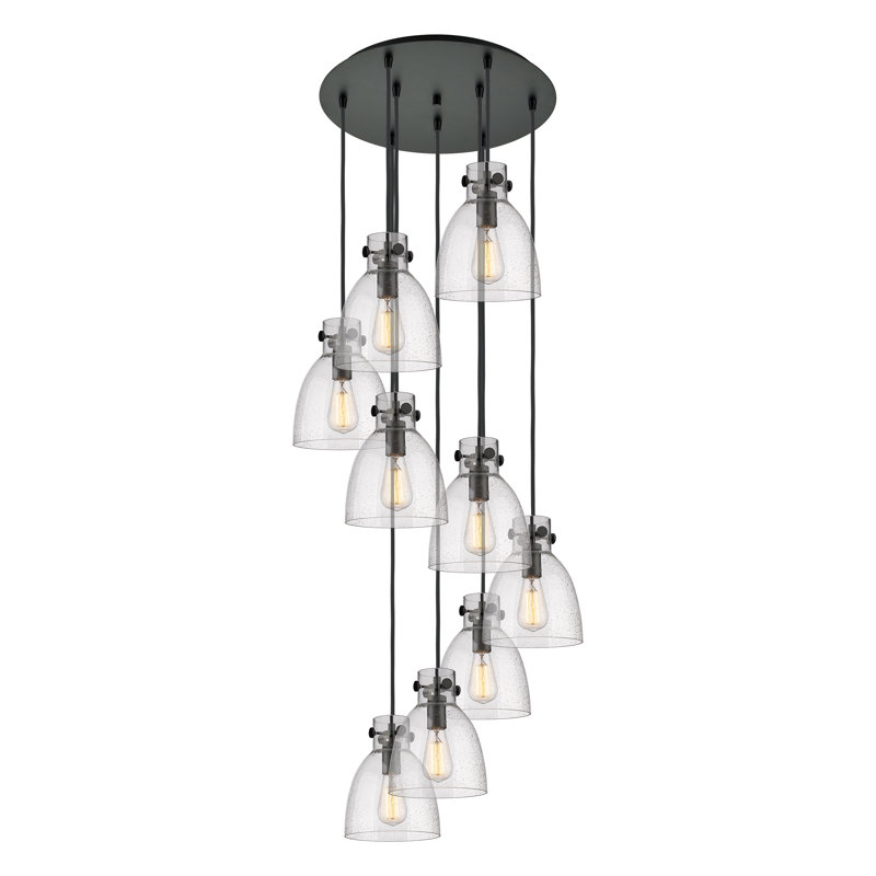Luminaire suspendu grappe 9 lumières Amrith, Grainé, Noir mat
