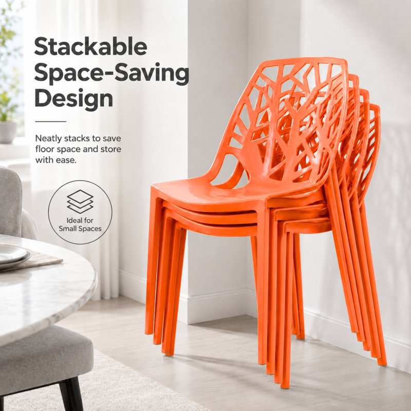Edgington Lightweight Stacking Accent Dining Chair for Indoor & Outdoor, Solid Orange, Single