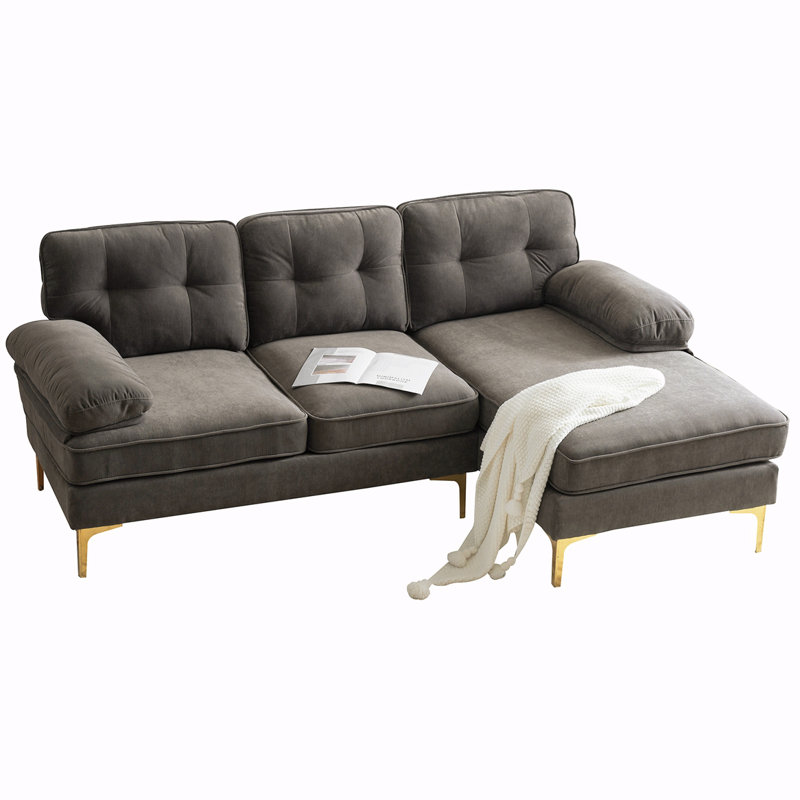 Reubyn Velvet L-Shaped Sectional Right Hand Facing, Brown Velvet