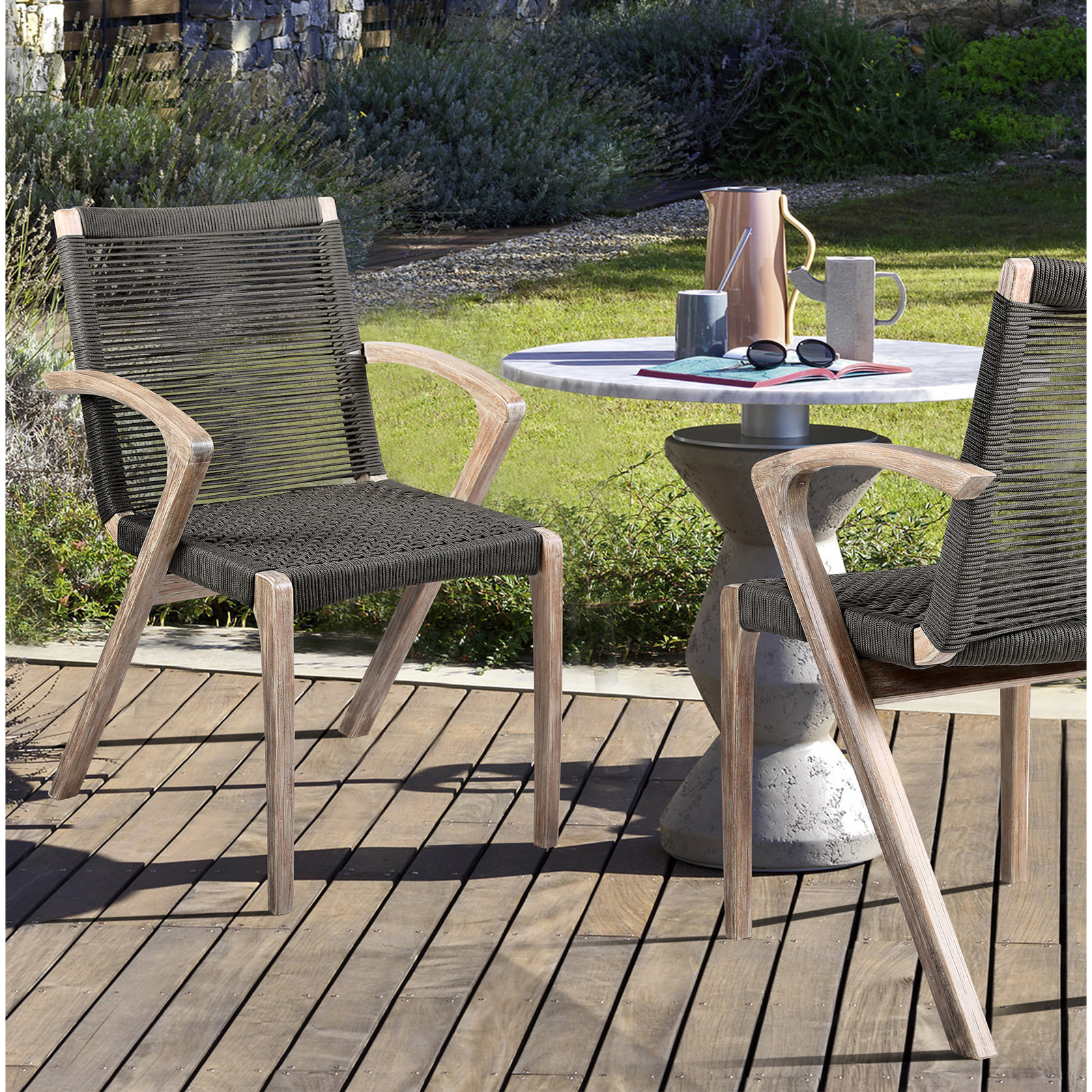 Eucalyptus Patio Armchair, Light Eucalyptus/Charcoal