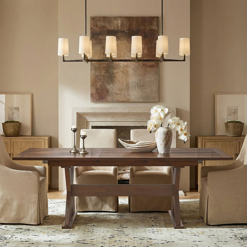  Neree 70.9-90.6"W Farmhouse Extendable Dining Table with Solid Wood Frame, Walnut