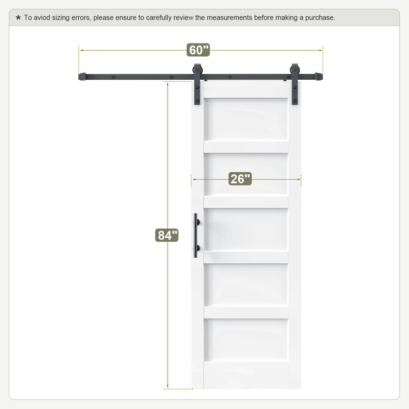 Porte de grange en bois manufacturé à 5 panneaux avec quincaillerie d'installation, 26 po x 84 po