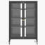 Armoire de rangement multimédia haute 35,8 po avec roulettes, meuble télé stéréo AV avec 4 tablettes et porte réglables en verre, structure en acier robuste pour le salon, assemblage facile