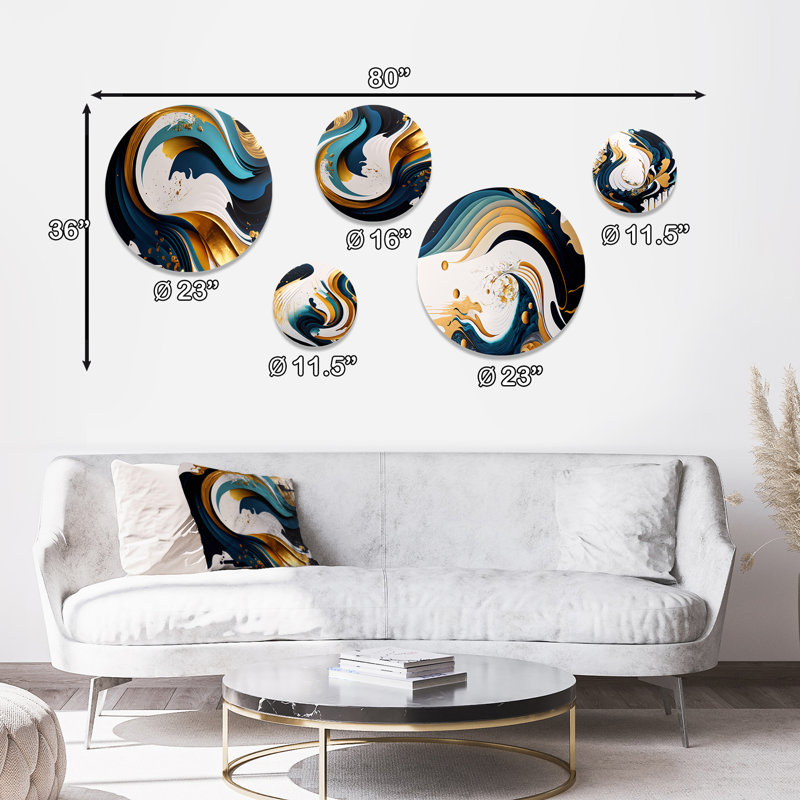 Blue And Gold Modern Art Abstract Painting I Modern Abstract Wall Decor on Metal