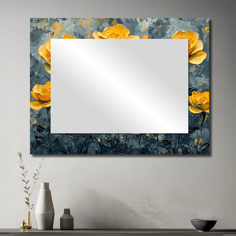 «Yellow Love Blossom Of Roses Field I», art mural miroir décoratif floral, imprimé sur métal, 30 po x 40 po
