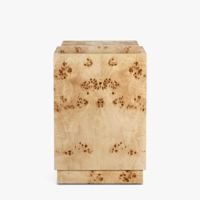 Wesley Burl Tall Side Table Square Shape with Space Saving Size and Natural Finish Ideal for Decor Books or Drinks
