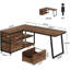 Bureau d'ordinateur en L réversible de 53 po avec 3 tiroirs et tablettes de rangement