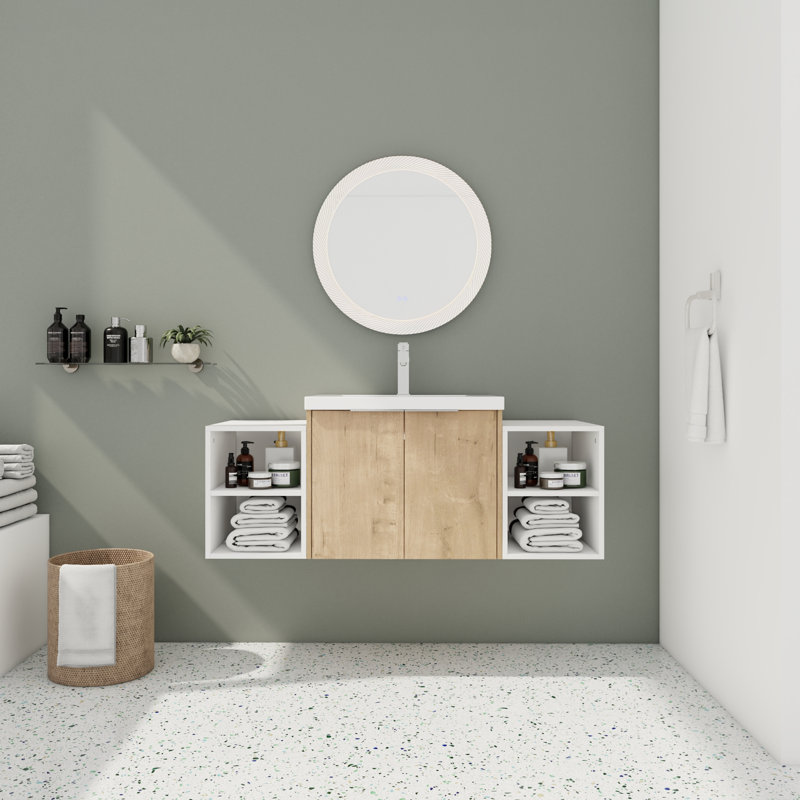 Meuble-lavabo mural simple 48 po avec plateau en résine, Beige