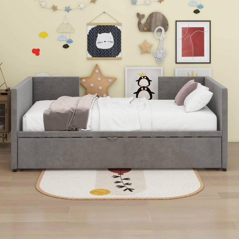 Lit de jour simple avec lit gigogne, Gris