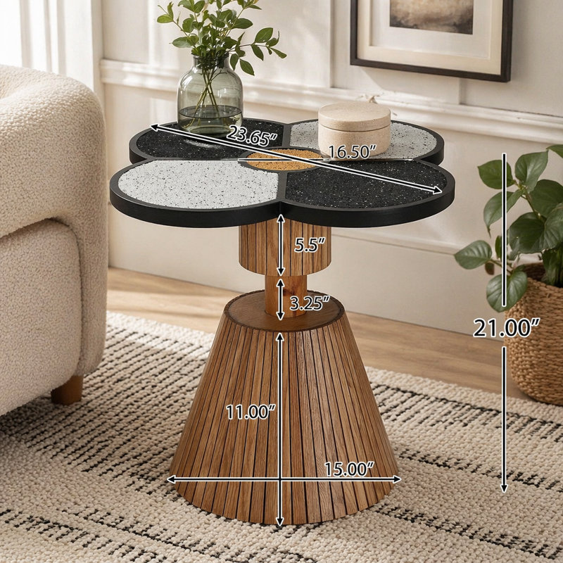 Table d'appoint à quatre feuilles Clover, Natural+black