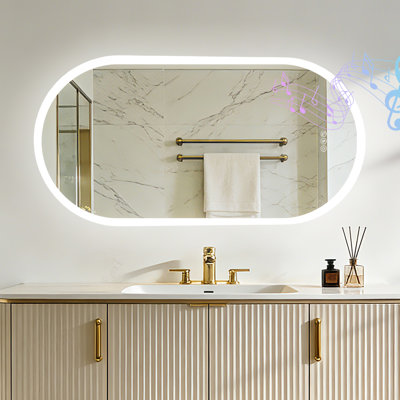 Led Bathroom Mirror With Bluetooth, Loud Dual Speakers, Lighted Vanity Mirror, 3 Color Lighting, Anti-fog, Dimmable, Sensitive Touch Button