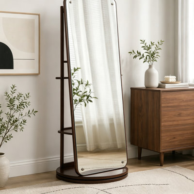Rotating Full Length Mirror with Clothes Rack & Shelves