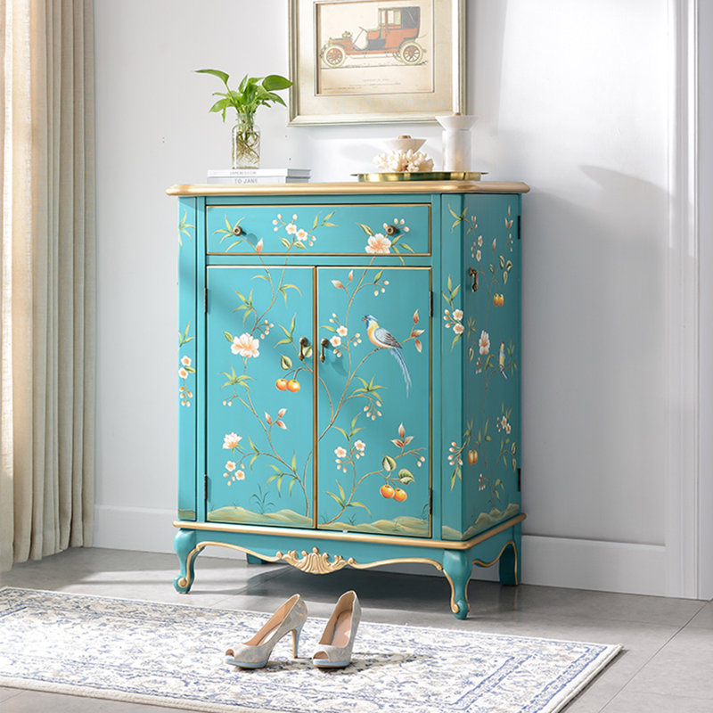 Banc de rangement bleu en bois manufacturé