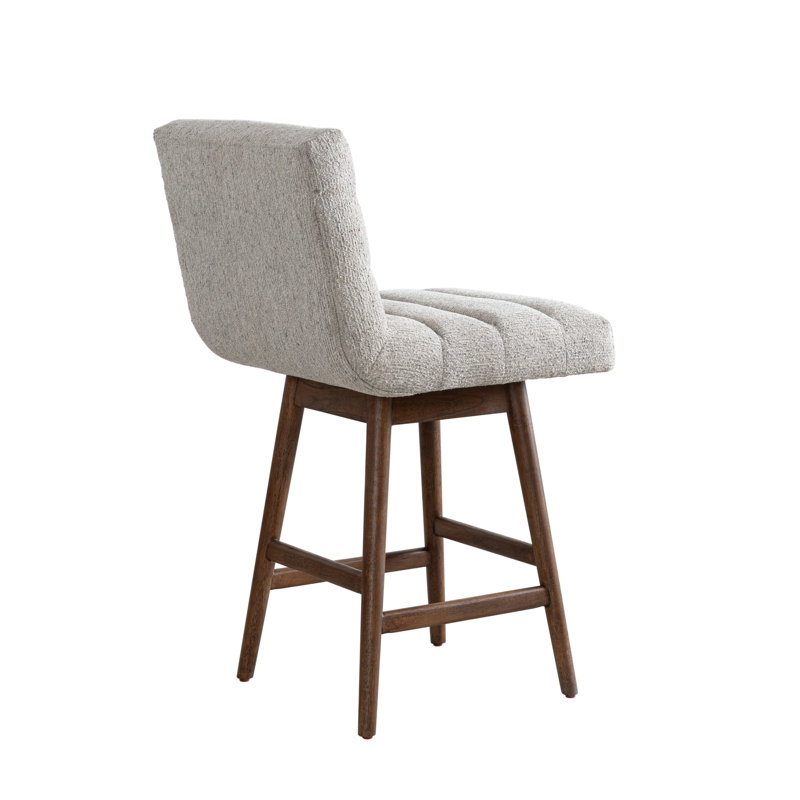 Martinstown Solid Wood Upholstered Counter Height Or Bar Height Swivel Barstool With Fabric Seat - Set Of 2, Beige, Brown