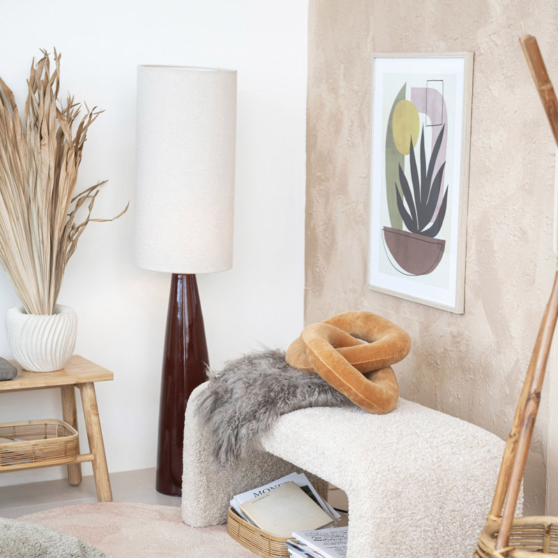 Lampe sur pied Vivienne en céramique avec abat-jour en lin et glacis réactif, brun