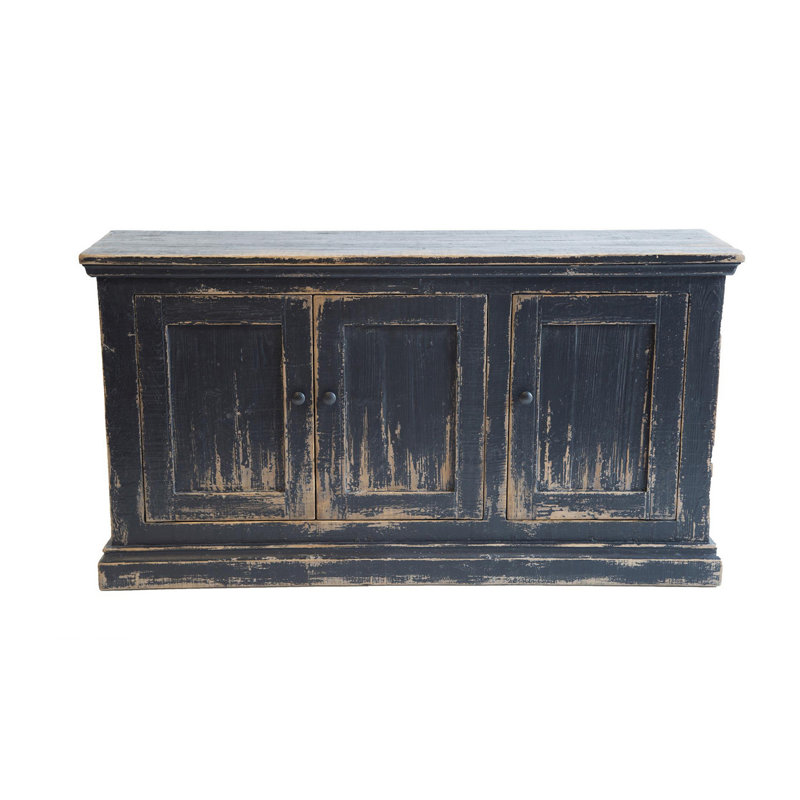 Buffet Miy, 3 portes, bois de pin 65 pouces, Noir antique