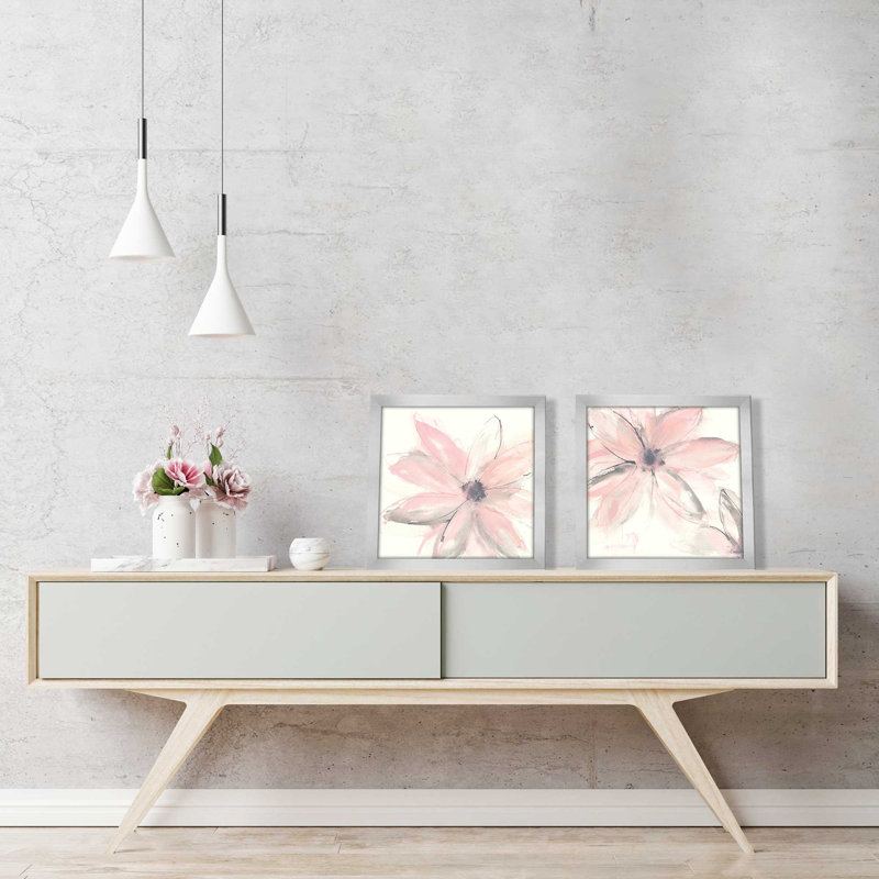 Ensemble de 2 pièces de clématite rosée encadrée sur papier