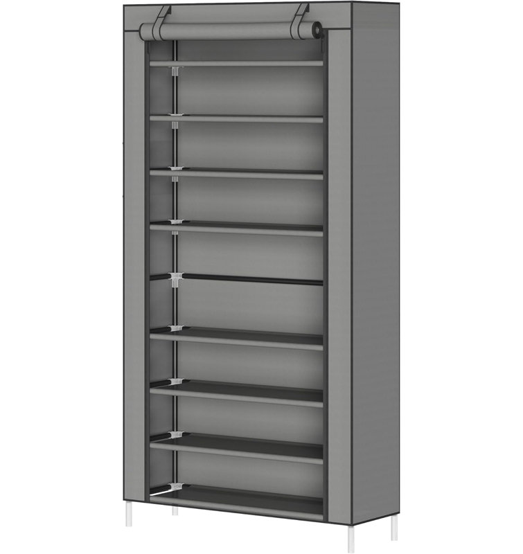 Range-chaussures à 10 niveaux avec housse anti-poussière, grand range-chaussures autoportant pour placard et vestibule, rangement de grande capacité pour 40 à 50 paires, étagère à chaussures peu encombrante avec poches latérales