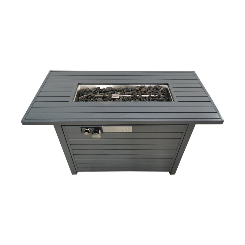 Table de foyer d'extérieur en acier avec couvercle, Gris, H 20 po x l 54 po x P 22 po