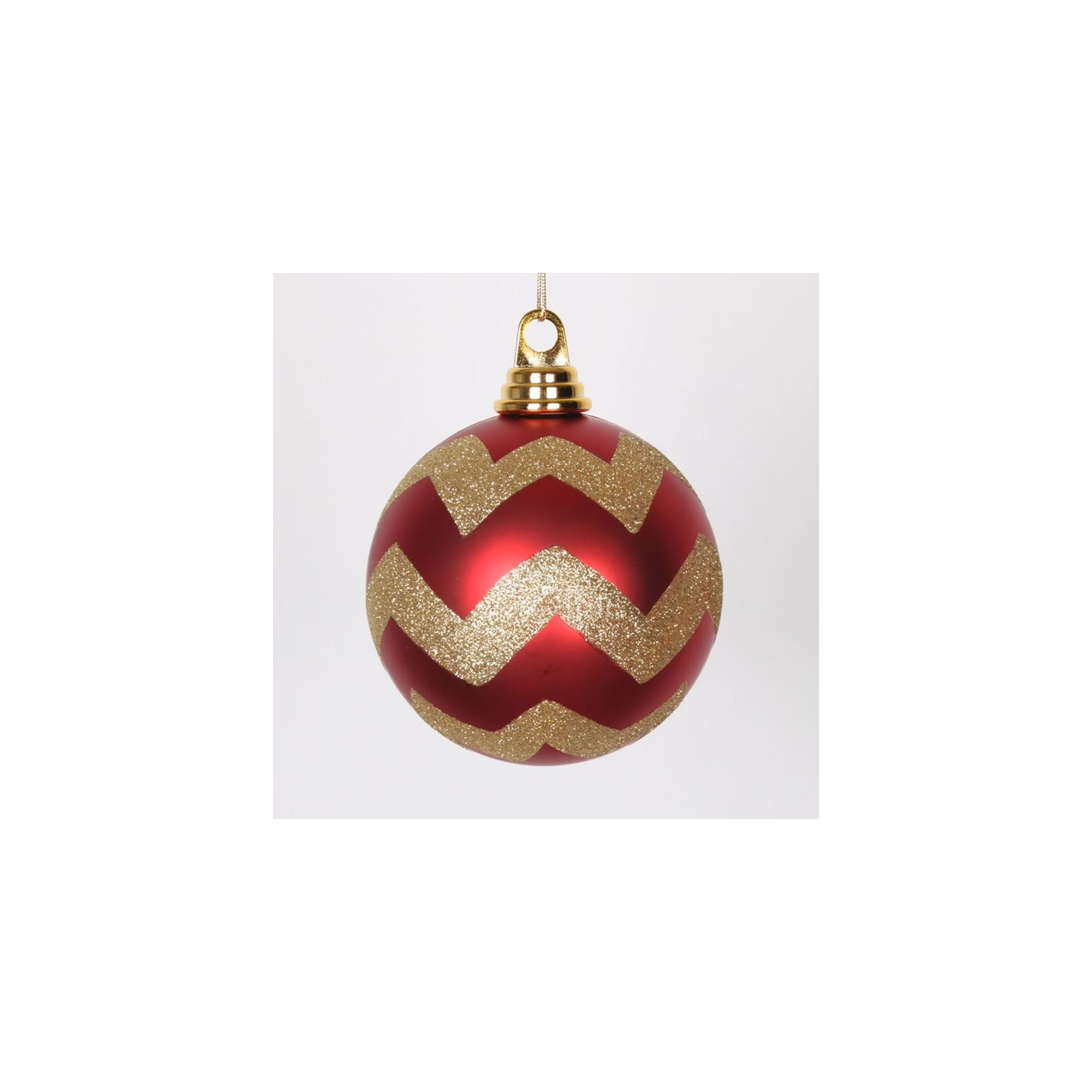 Chevron Shatterproof Christmas Ball Ornament, 4.75"H x 4.75" W x 4.75" D, Cerise Pink Matte/Turquoise Blue