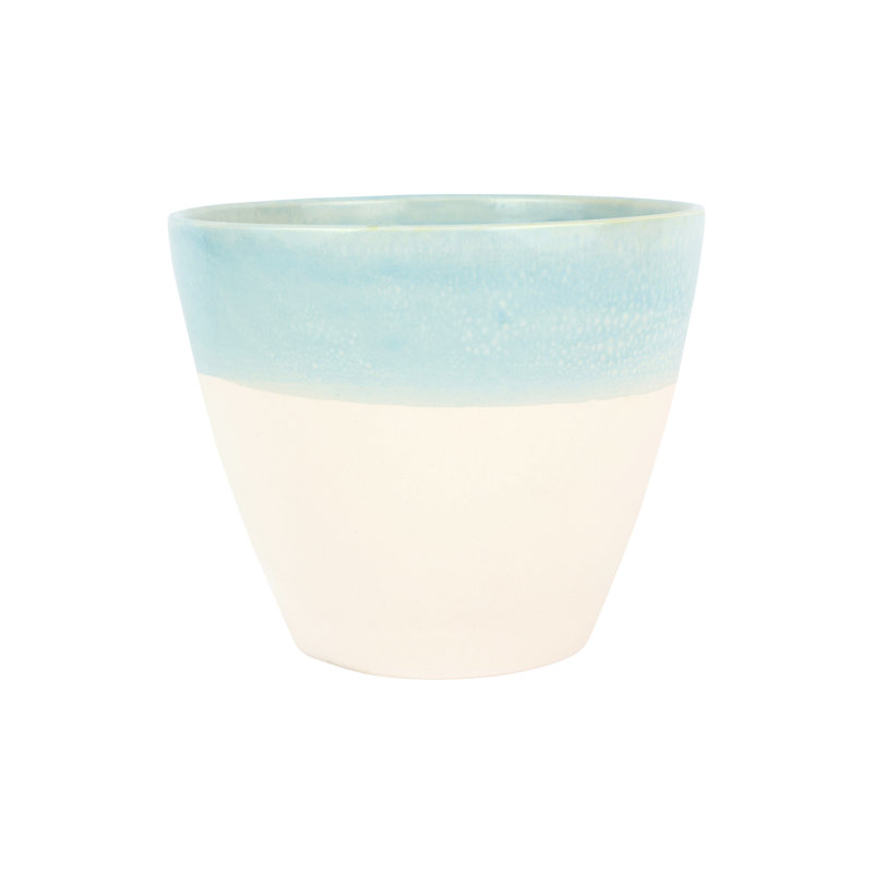Viva Garden Handmade Planter, Beige/Aqua, 8" H x 9.5" W x 9.5" D