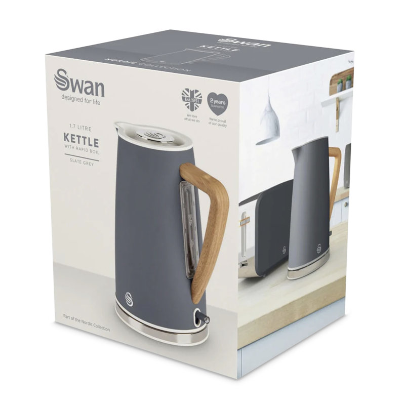 Swan Nordic Jug Kettle, Wood Effect, Soft Touch, 1.7L 3KW, Grey