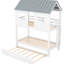 Lit simple superposé de style simple avec lit gigogne, toit et fenêtres, blanc et gris, assemblage facile pour une finition grise à la maison, cadre en pin sécuritaire