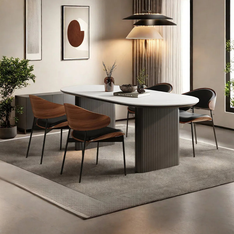 Modern style oval dining table, 29.53"H x 62.99"L x 31.5"W
