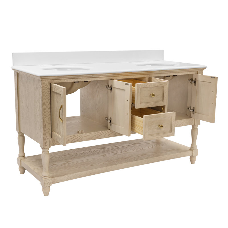 Ensemble de meuble-lavabo double Hampton, Greige Oak, Blanc d'ingénierie
