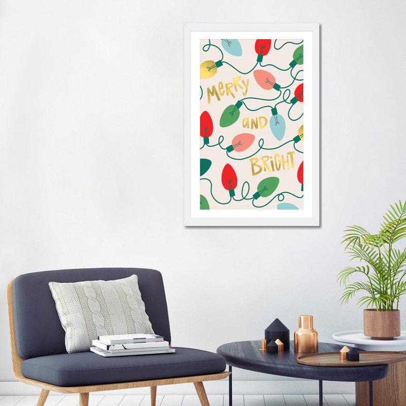 «Merry and Bright I» par Caroline Alfreds - impression d'art graphique, H 32 po x l 24 po x P 1 po, Papier encadré blanc