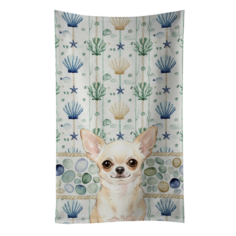 Serviette de cuisine en verre crème Chihuahua, Chihuahua crème