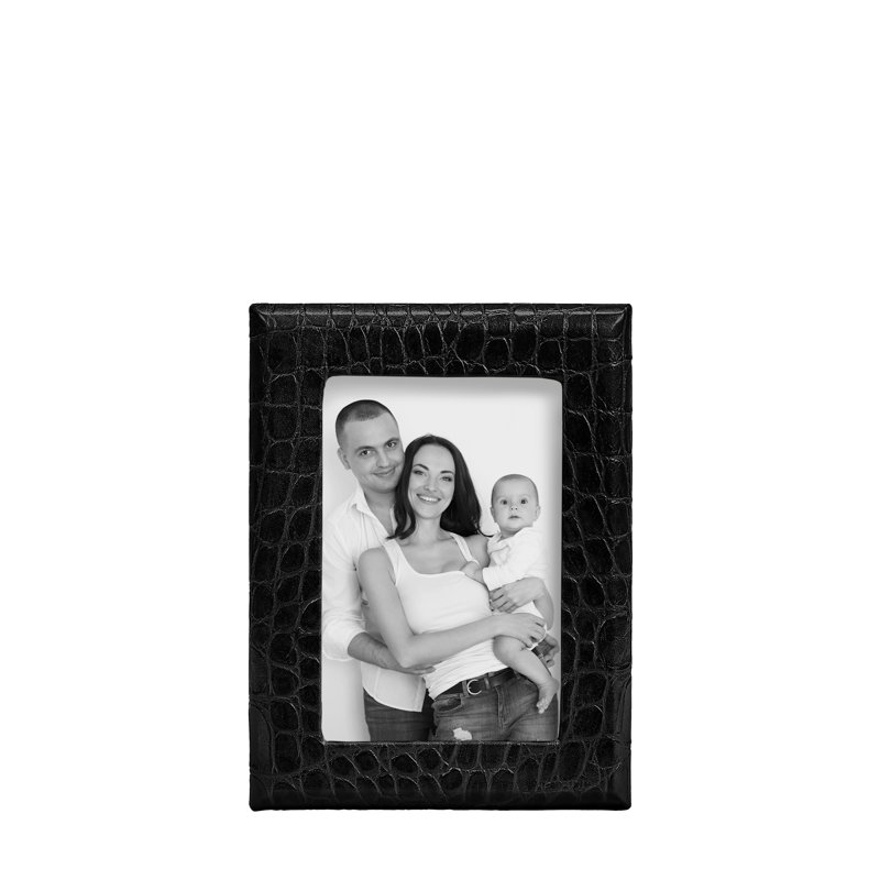 Leather Picture Frame, Black Croc, 4" W x 6" H