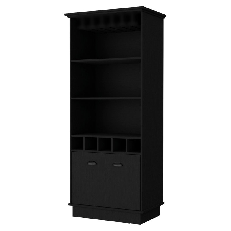 Élégante armoire de bar noire avec un support à verrerie et de grands espaces de rangement - mobilier moderne pratique