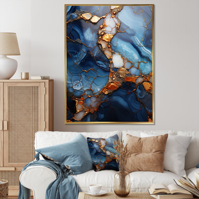 «Gold and Blue Marble Mosaic Agate VI», reproduction d'art murale abstraite