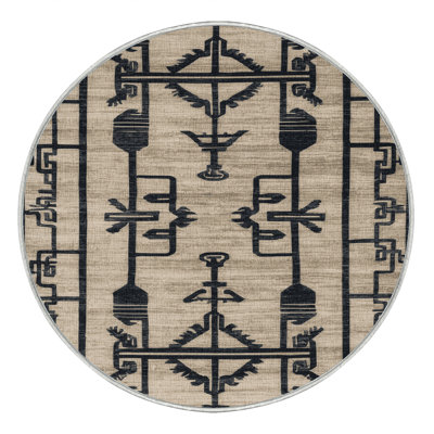 Machine Washable Art Deco Beige Area Rug