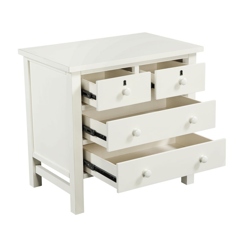 Table de chevet à 4 tiroirs pour la chambre à coucher, Blanc antique
