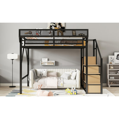 Space-saving Metal Loft Bed Modern Black Design Ideal For Multi-functional Rooms by Latitude Run