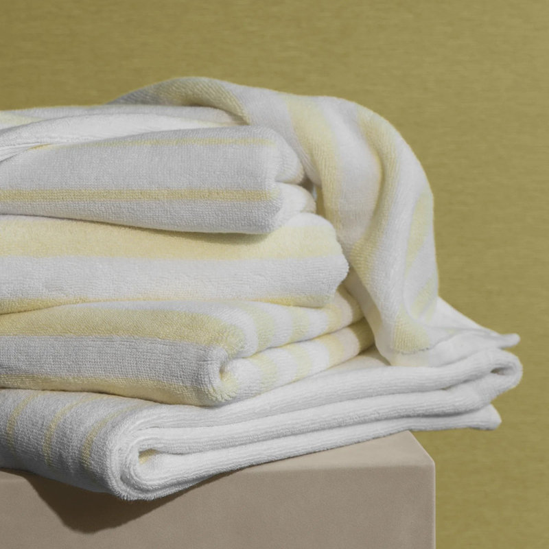 100% Cotton Bath Towel, White/Transparent Yellow Thick Stripe