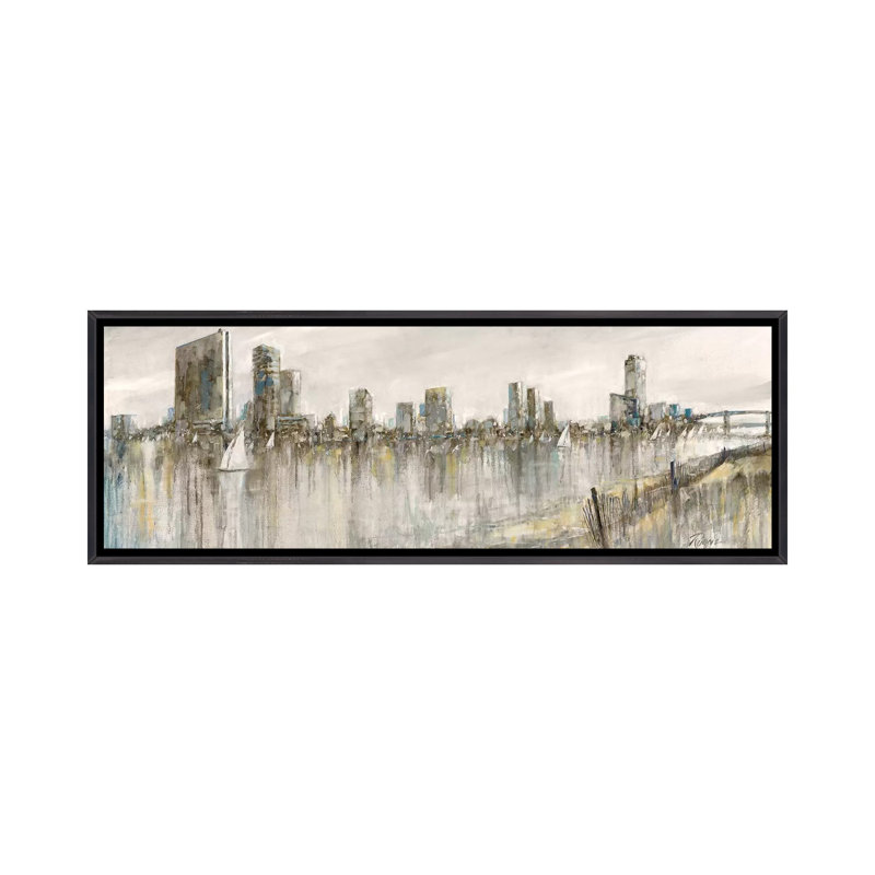 «Skyline Sail» par Ruane Manning - reproduction d'art panoramique, H 16 po x l 48 po x P 1,5 po, Toile avec cadre noir patiné