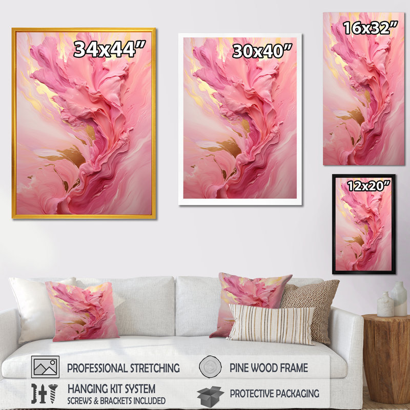 Rose radieux, crépuscule rêve II, H 60 po x l 28 po x P 1,5 po, Toile tendue