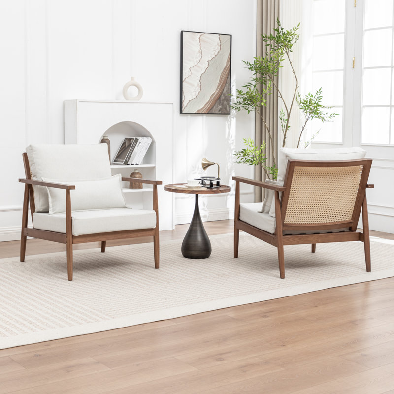 Ensemble de 2 fauteuils rembourrés en bois massif Rayn, Beige