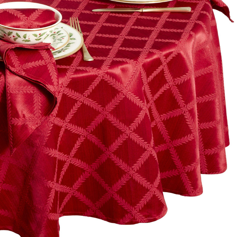 Lenox Laurel Leaf Damask Tablecloth, 70" Round, Red