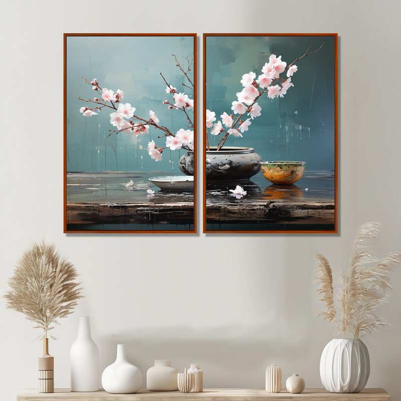 Art asiatique, jardin zen X - Art asiatique, impressions sur toile, 2 panneaux, H 36 po x l 48 po, Brown