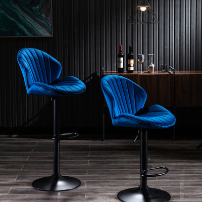Chaises de bar réglables bleues pour cuisine et comptoir de pub, de 2 avec repose-pieds à dossier, hauteur côtière