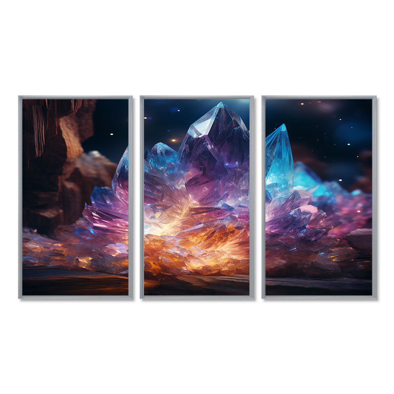 Crystalline Dream Magic - Ensemble de décorations murales géode en pierre, Encadrement argenté, H 40 po x l 60 po x P 1 po