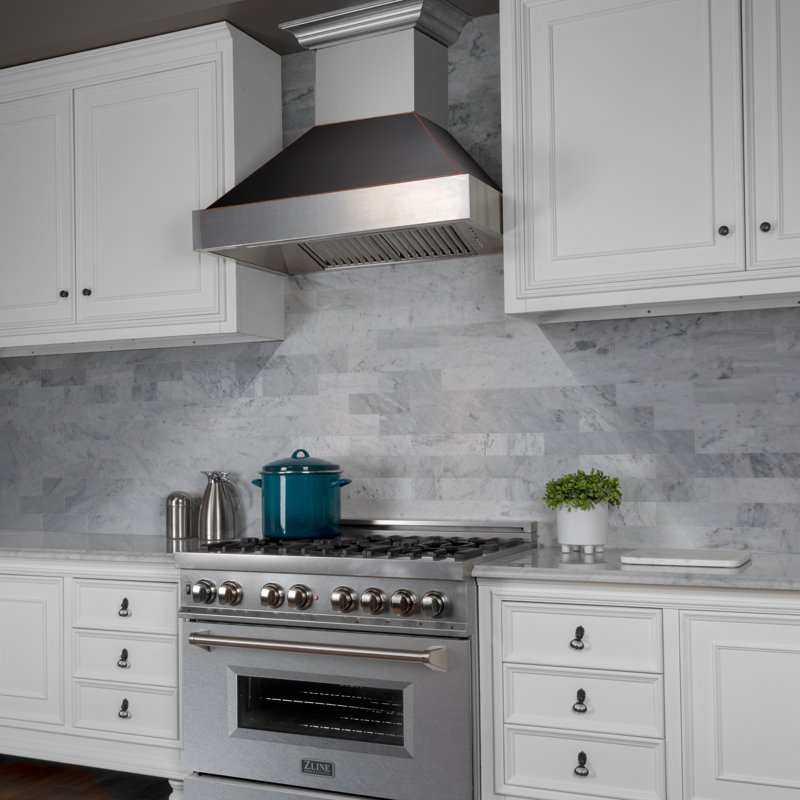 ZLINE 30 In. Ducted Satin Stainless Steel Wall Mount Range Hood with Shell, Oil-Rubbed Bronze