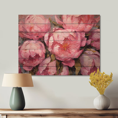 Perfection de la pivoine rose, impression sur bois naturel